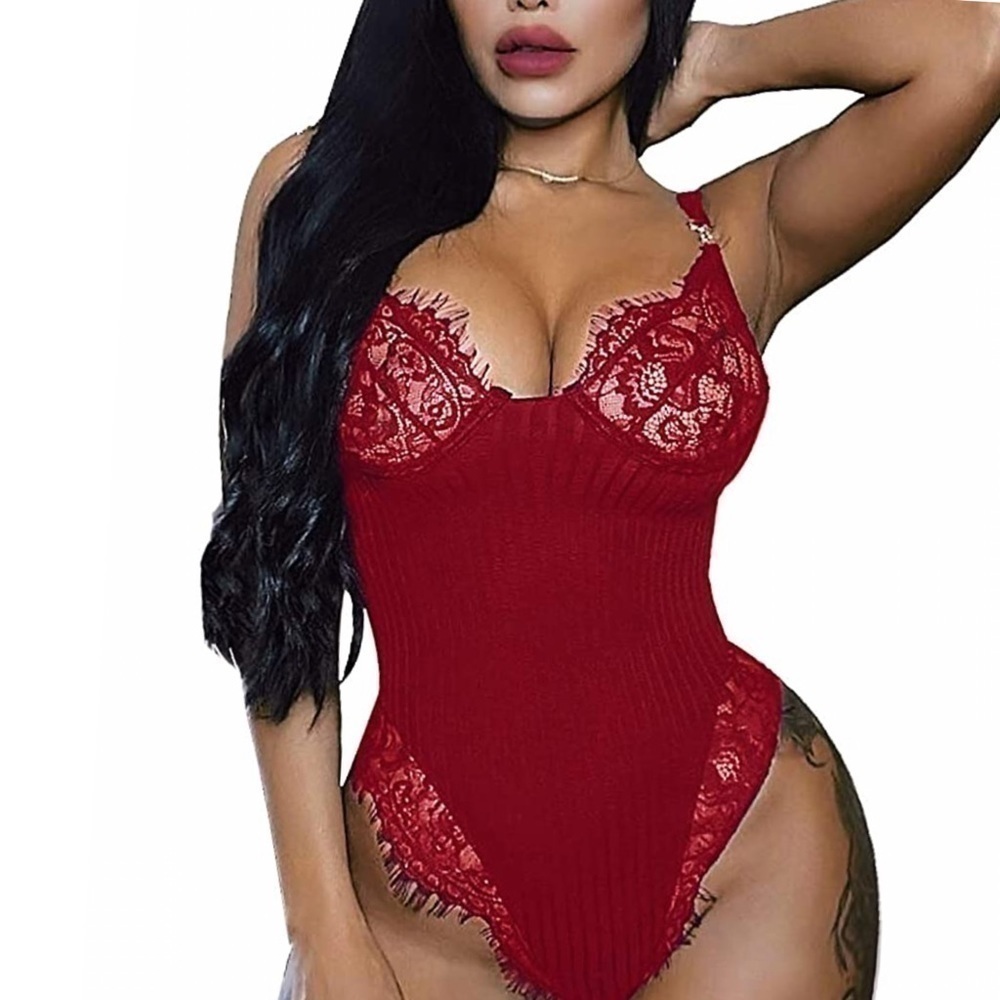 Red lace bodysuit lingerie